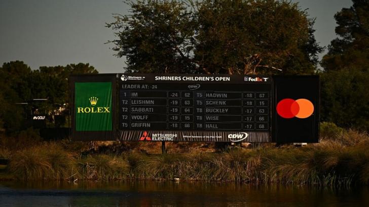 The scoreboard at the Shriners Open